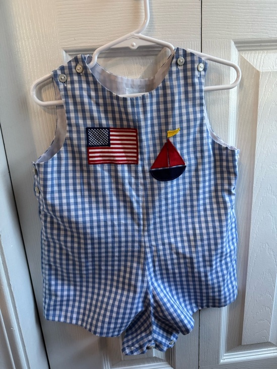 Other - Kids Blue Gingham Sailboat & Flag Romper